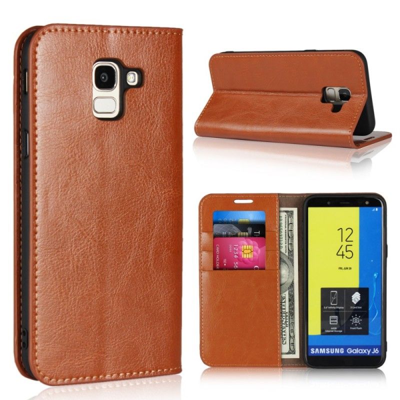 Folio-hoesje voor Samsung Galaxy J6 Bruin Zwart Oud Kunstleer