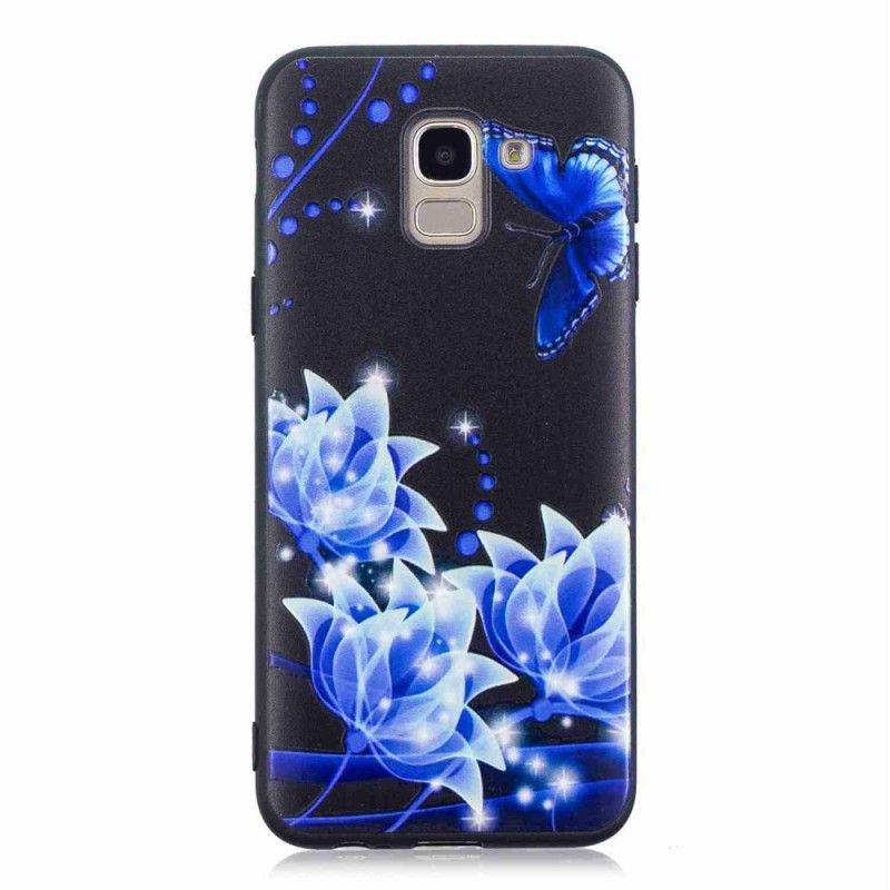 Hoesje Samsung Galaxy J6 Vlinder En Blauwe Bloemen