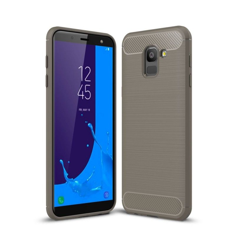 Hoesje voor Samsung Galaxy J6 Grijs Zwart Geborsteld Koolstofvezel