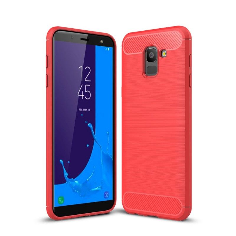 Hoesje voor Samsung Galaxy J6 Grijs Zwart Geborsteld Koolstofvezel