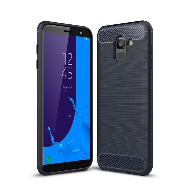 Hoesje voor Samsung Galaxy J6 Grijs Zwart Geborsteld Koolstofvezel