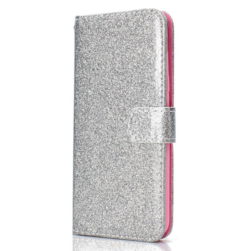 Leren Hoesje Samsung Galaxy J6 Zilver Paars Telefoonhoesje Glitter