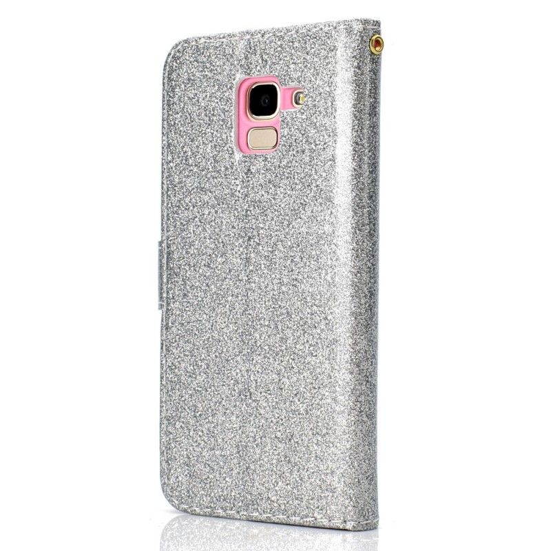Leren Hoesje Samsung Galaxy J6 Zilver Paars Telefoonhoesje Glitter