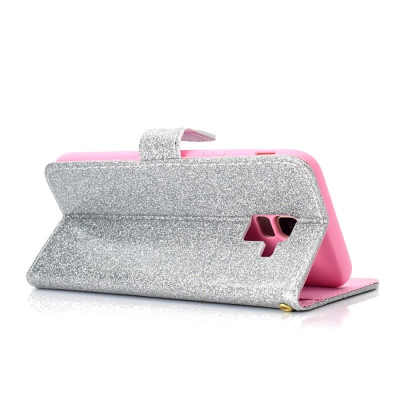 Leren Hoesje Samsung Galaxy J6 Zilver Paars Telefoonhoesje Glitter