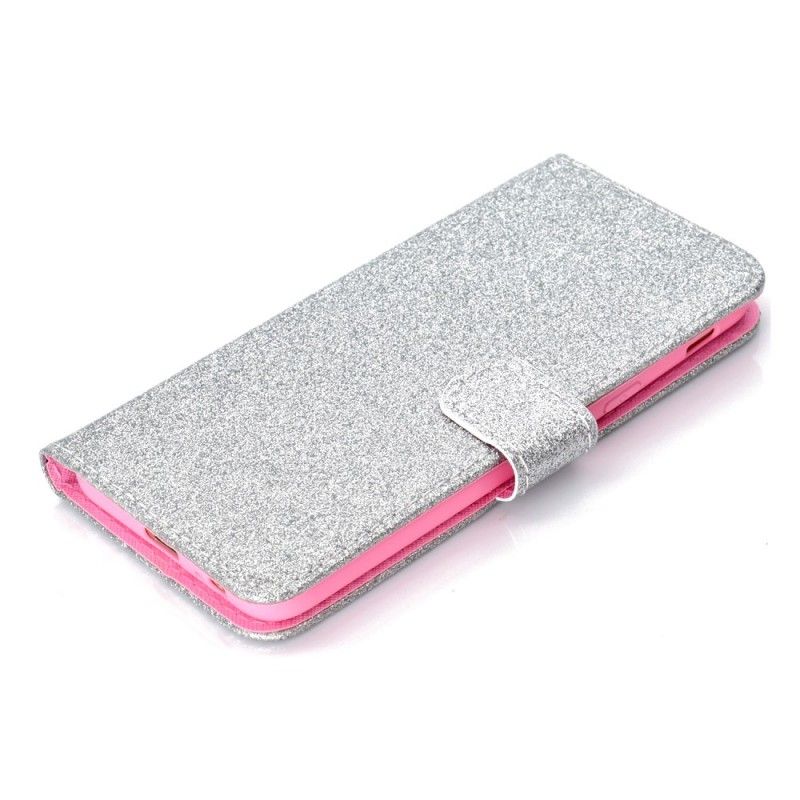 Leren Hoesje Samsung Galaxy J6 Zilver Paars Telefoonhoesje Glitter