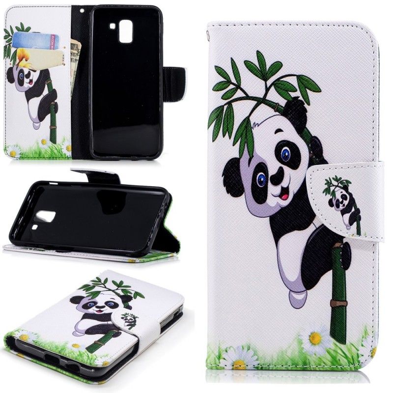 Leren Hoesje voor Samsung Galaxy J6 Panda Op Bamboe