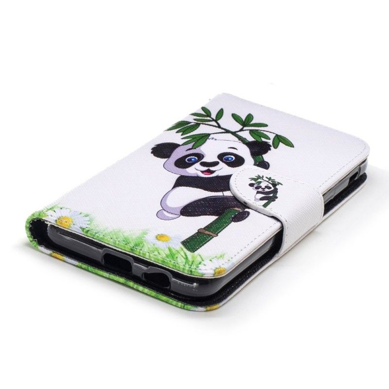 Leren Hoesje voor Samsung Galaxy J6 Panda Op Bamboe