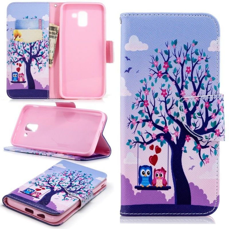 Leren Hoesje voor Samsung Galaxy J6 Uilen Op De Schommel
