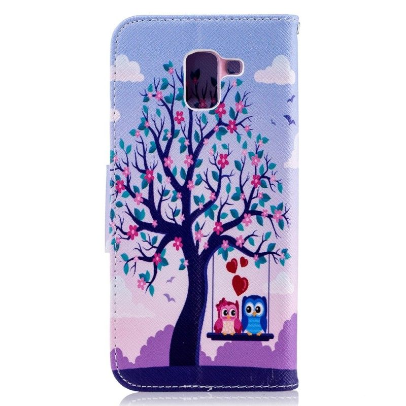 Leren Hoesje voor Samsung Galaxy J6 Uilen Op De Schommel