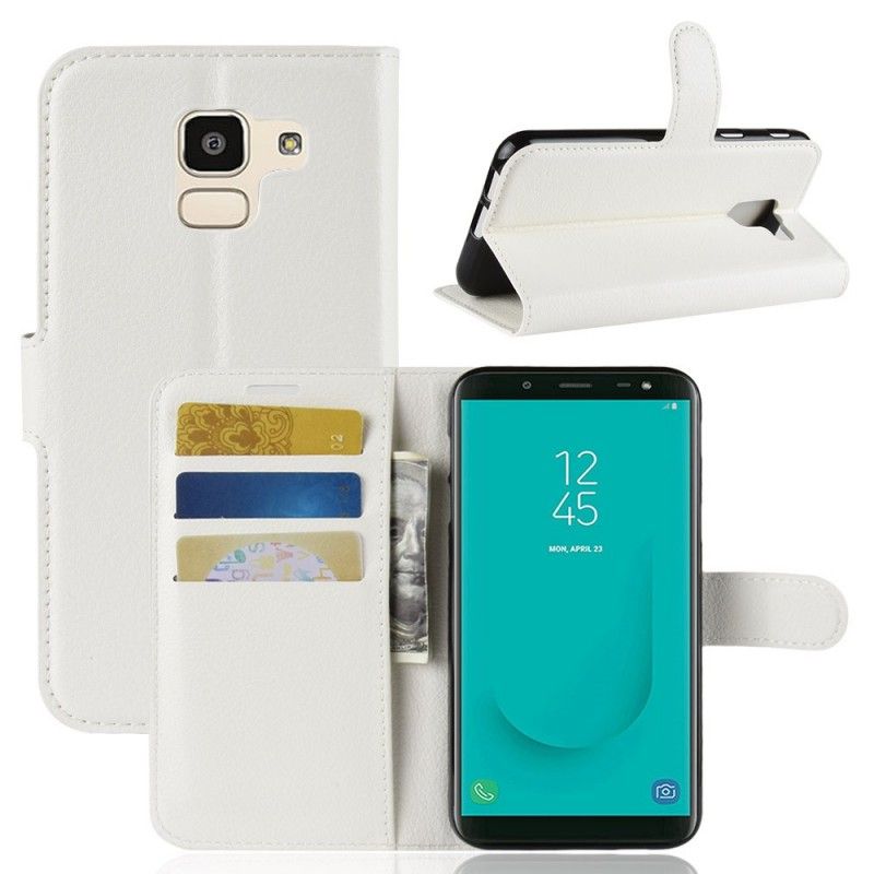 Leren Hoesje voor Samsung Galaxy J6 Wit Zwart Klassiek