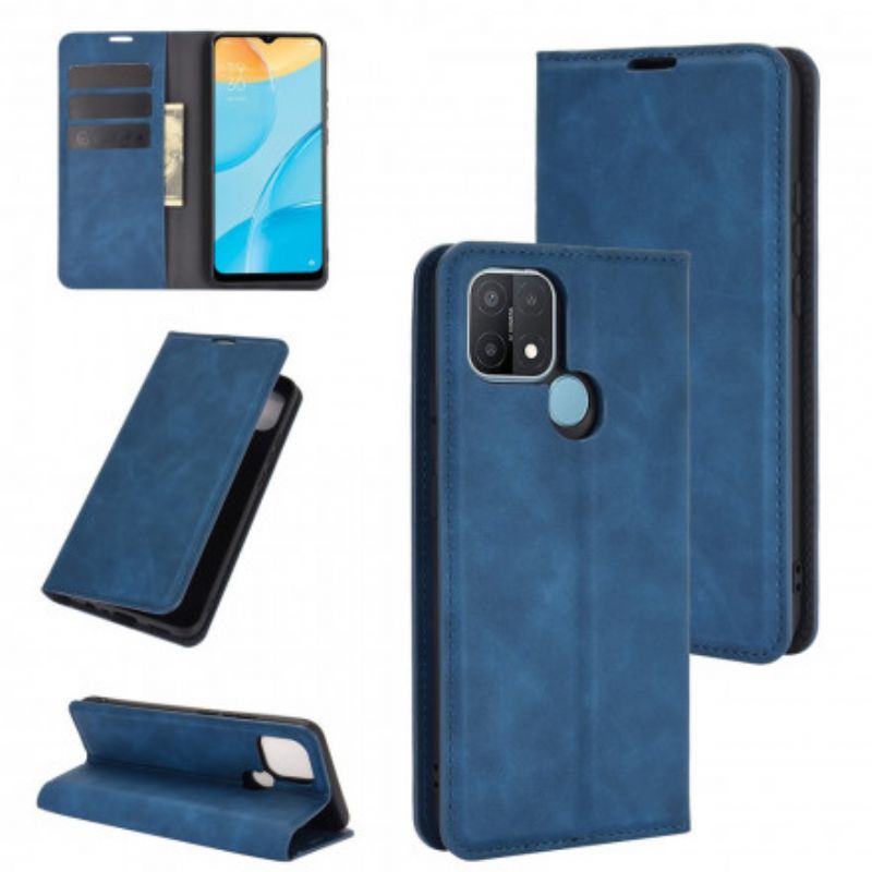Folio-hoesje Voor Oppo A15 Zijdezacht Leereffect