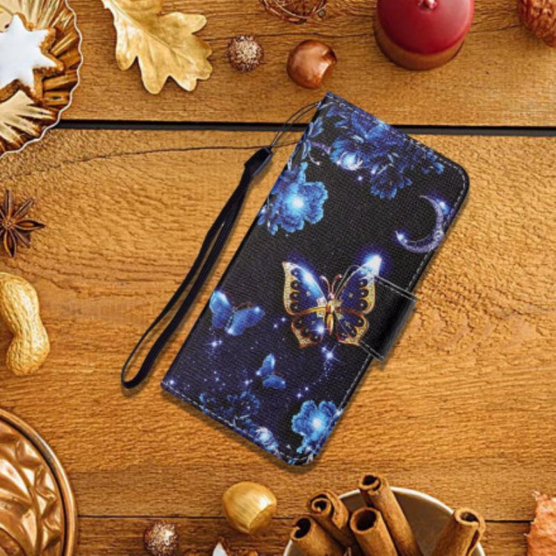 Leren Hoesje Oppo A15 Kostbare String Vlinders Bescherming Hoesje