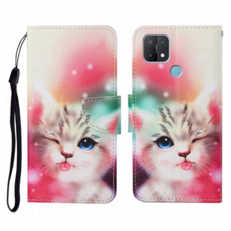 Leren Hoesje Voor Oppo A15 Verhalen Van Kat Met Koord