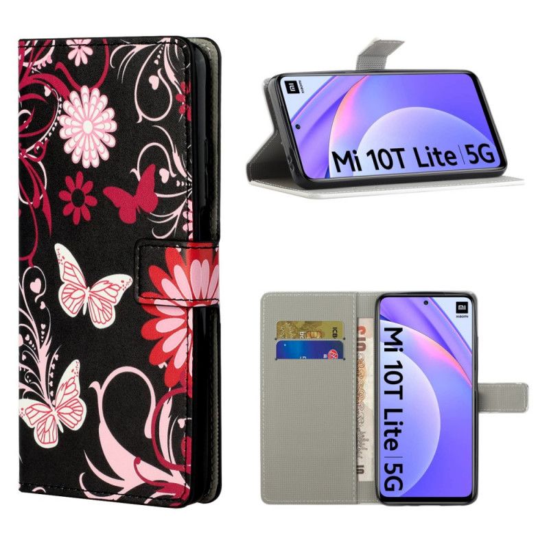 Bescherming Hoesje Xiaomi Mi 10T Lite 5G / Redmi Note 9 Pro 5G Wit Zwart Vlinders En Bloemen