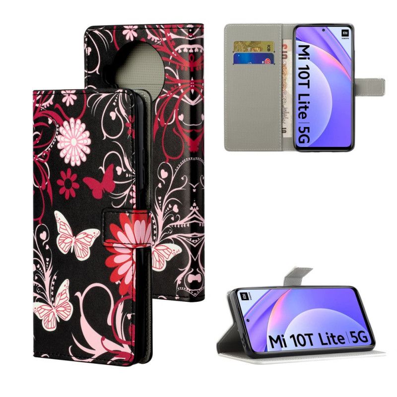 Bescherming Hoesje Xiaomi Mi 10T Lite 5G / Redmi Note 9 Pro 5G Wit Zwart Vlinders En Bloemen