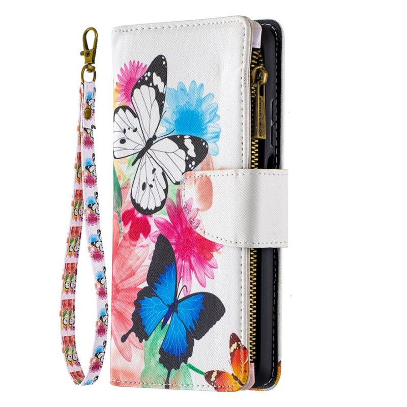 Bescherming Hoesje Xiaomi Mi 10T Lite 5G / Redmi Note 9 Pro 5G Wit Zwart Vlinders Met Ritssluiting