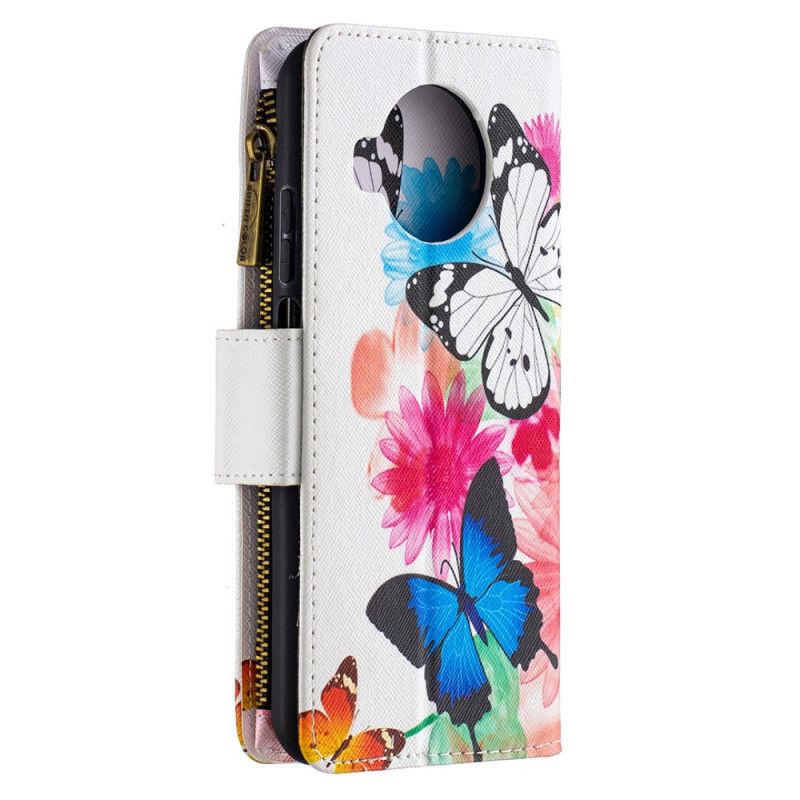 Bescherming Hoesje Xiaomi Mi 10T Lite 5G / Redmi Note 9 Pro 5G Wit Zwart Vlinders Met Ritssluiting