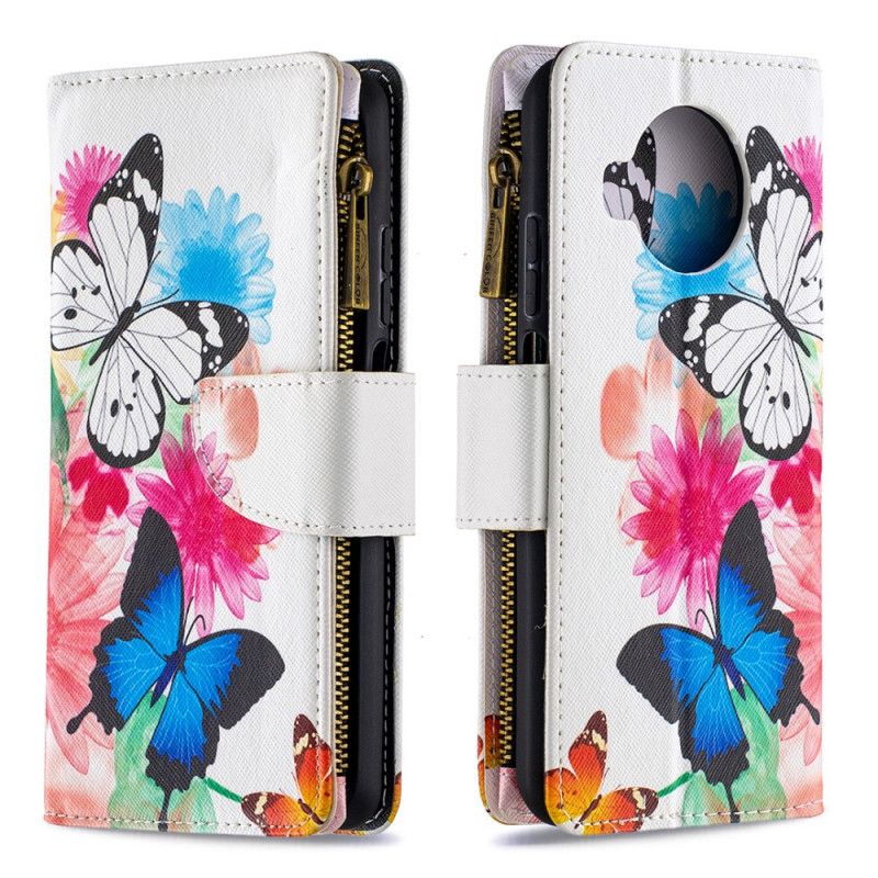 Bescherming Hoesje Xiaomi Mi 10T Lite 5G / Redmi Note 9 Pro 5G Wit Zwart Vlinders Met Ritssluiting