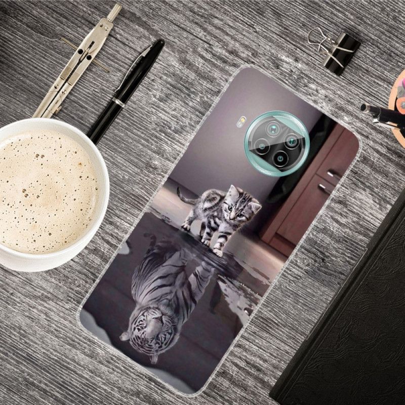 Case Hoesje Xiaomi Mi 10T Lite 5G / Redmi Note 9 Pro 5G Bruin Grijs Telefoonhoesje Charmante Kat