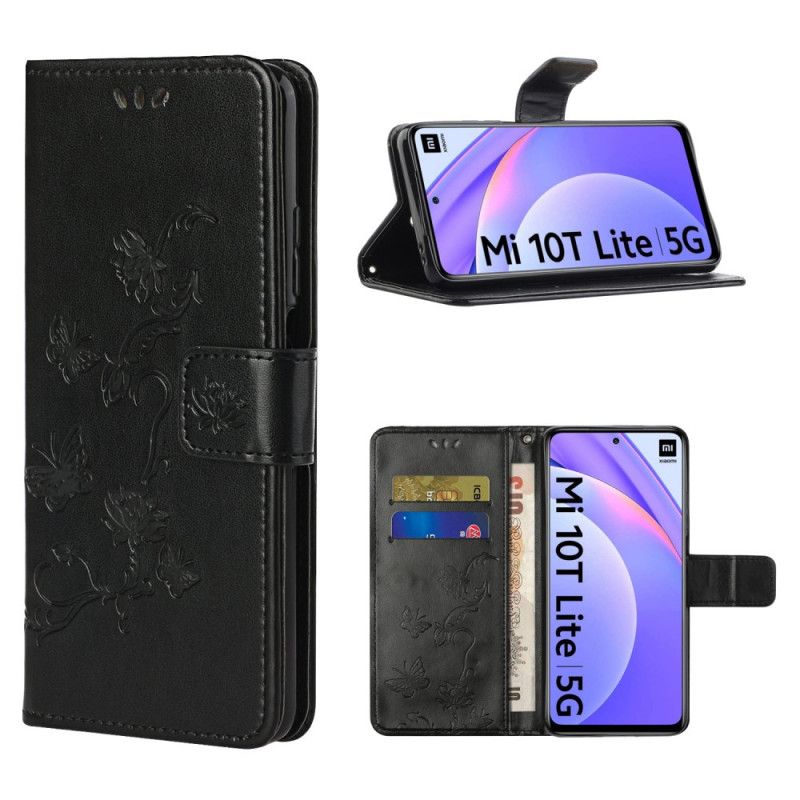 Cover Folio-hoesje Xiaomi Mi 10T Lite 5G / Redmi Note 9 Pro 5G Grijs Zwart Telefoonhoesje Vlinders Uit Azië