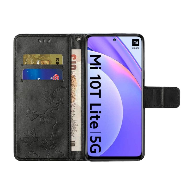 Cover Folio-hoesje Xiaomi Mi 10T Lite 5G / Redmi Note 9 Pro 5G Grijs Zwart Telefoonhoesje Vlinders Uit Azië