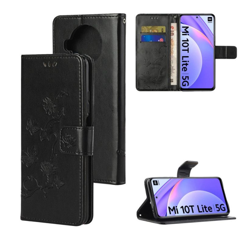 Cover Folio-hoesje Xiaomi Mi 10T Lite 5G / Redmi Note 9 Pro 5G Grijs Zwart Telefoonhoesje Vlinders Uit Azië