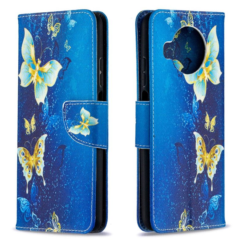 Cover Folio-hoesje Xiaomi Mi 10T Lite 5G / Redmi Note 9 Pro 5G Lichtblauw Donkerblauw Telefoonhoesje Gouden Vlinders
