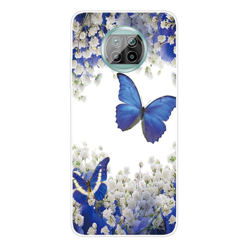 Hoesje voor Xiaomi Mi 10T Lite 5G / Redmi Note 9 Pro 5G Goud Donkerblauw Vlucht Van Vlinders