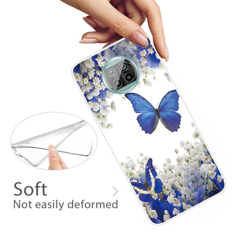 Hoesje voor Xiaomi Mi 10T Lite 5G / Redmi Note 9 Pro 5G Goud Donkerblauw Vlucht Van Vlinders