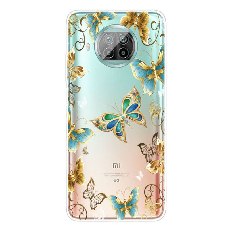Hoesje voor Xiaomi Mi 10T Lite 5G / Redmi Note 9 Pro 5G Goud Donkerblauw Vlucht Van Vlinders