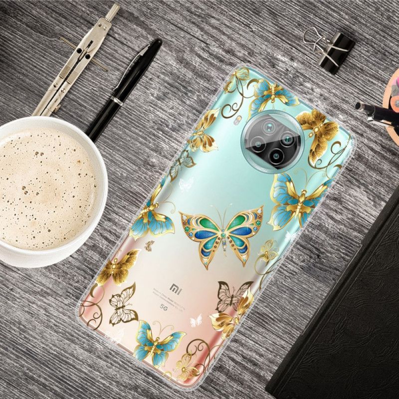 Hoesje voor Xiaomi Mi 10T Lite 5G / Redmi Note 9 Pro 5G Goud Donkerblauw Vlucht Van Vlinders