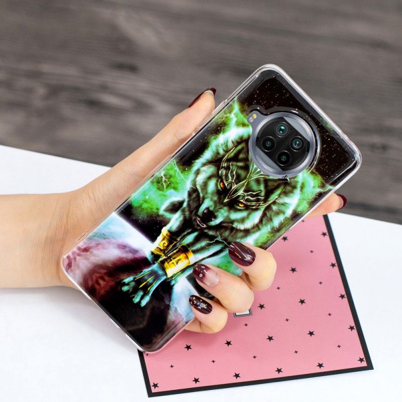 Hoesje Xiaomi Mi 10T Lite 5G / Redmi Note 9 Pro 5G Donkerblauw Groen Serie Fluorescerende Wolven