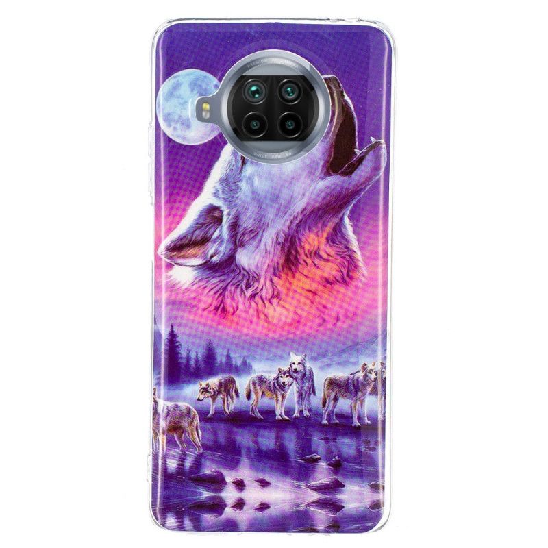 Hoesje Xiaomi Mi 10T Lite 5G / Redmi Note 9 Pro 5G Donkerblauw Groen Serie Fluorescerende Wolven