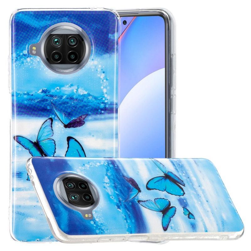 Hoesje Xiaomi Mi 10T Lite 5G / Redmi Note 9 Pro 5G Lichtblauw Donkerblauw Serie Fluorescerende Vlinder