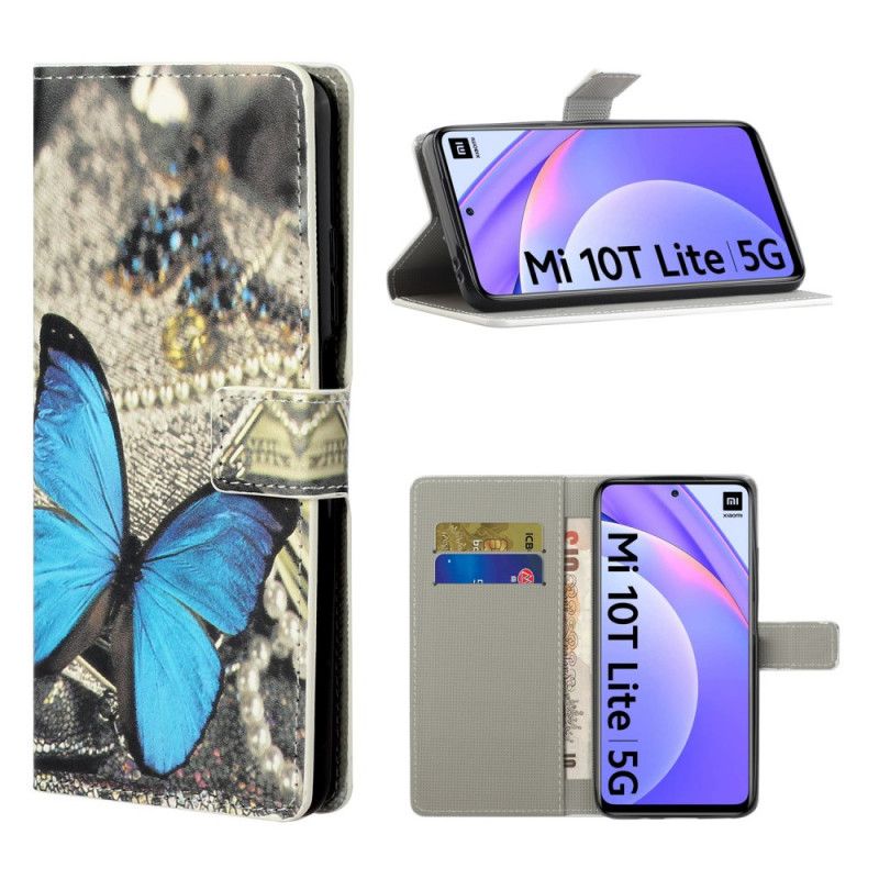 Leren Hoesje voor Xiaomi Mi 10T Lite 5G / Redmi Note 9 Pro 5G Blauwe Vlinder
