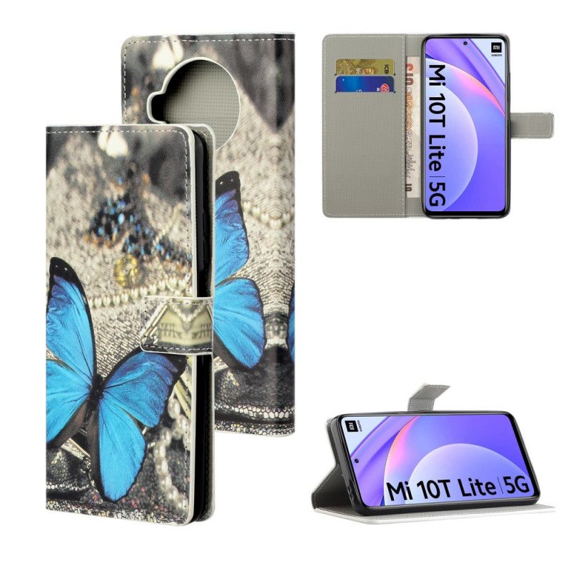 Leren Hoesje voor Xiaomi Mi 10T Lite 5G / Redmi Note 9 Pro 5G Blauwe Vlinder