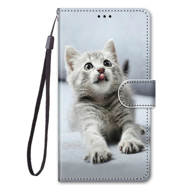Leren Hoesje voor Xiaomi Mi 10T Lite 5G / Redmi Note 9 Pro 5G Grijs Wit String Kitten