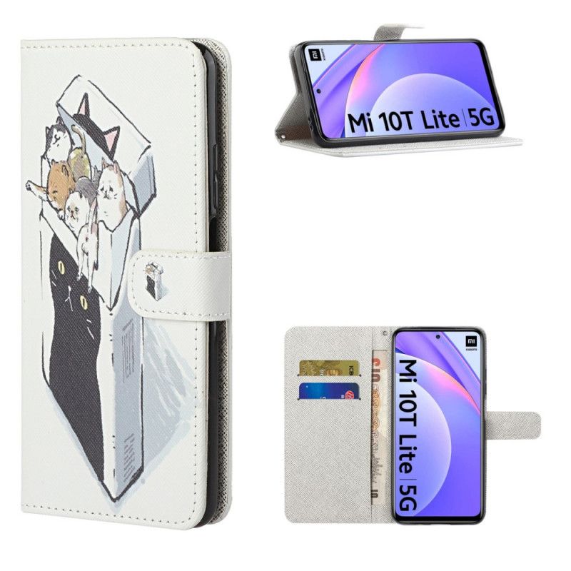 Leren Hoesje voor Xiaomi Mi 10T Lite 5G / Redmi Note 9 Pro 5G Levering Van String Katten