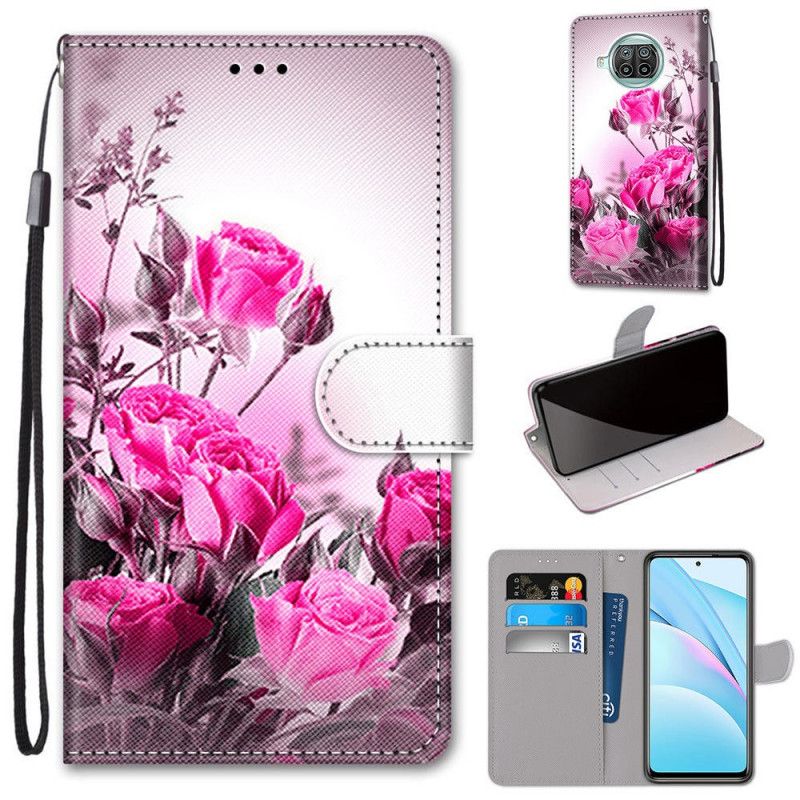Leren Hoesje voor Xiaomi Mi 10T Lite 5G / Redmi Note 9 Pro 5G Magenta Rood Alleen Bloemen