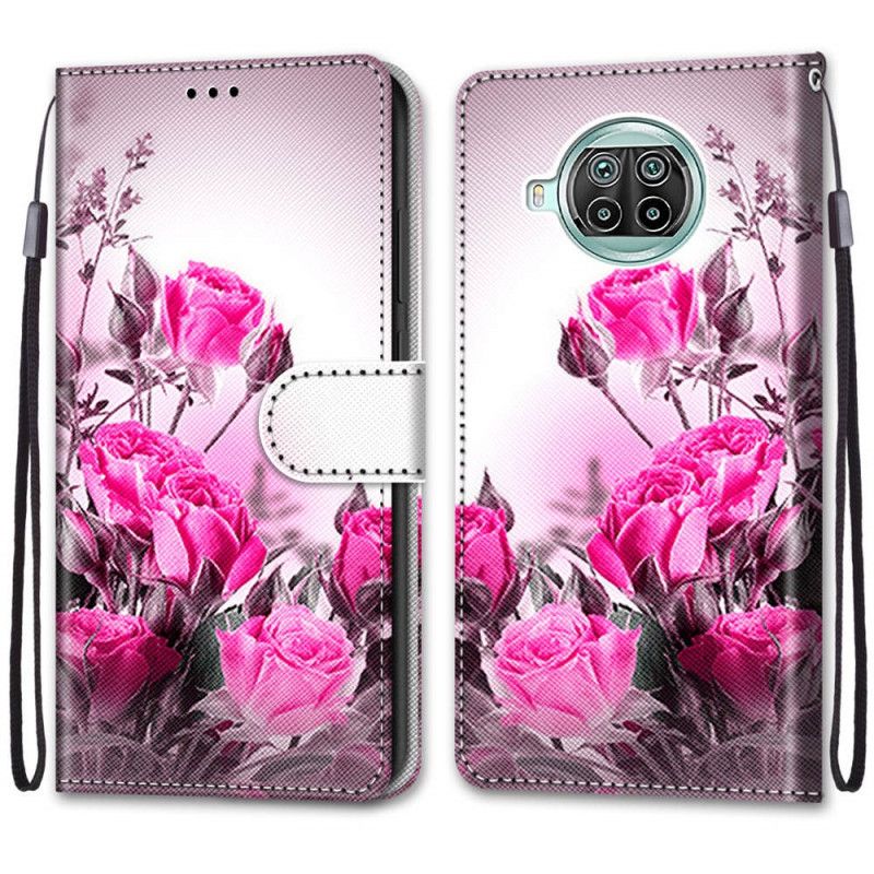Leren Hoesje voor Xiaomi Mi 10T Lite 5G / Redmi Note 9 Pro 5G Magenta Rood Alleen Bloemen