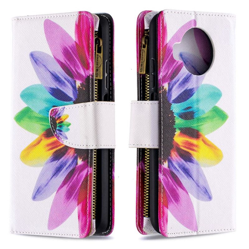 Leren Hoesje voor Xiaomi Mi 10T Lite 5G / Redmi Note 9 Pro 5G Wit Zwart Bloemenvak Met Ritssluiting