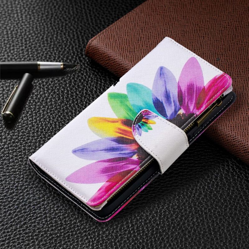 Leren Hoesje voor Xiaomi Mi 10T Lite 5G / Redmi Note 9 Pro 5G Wit Zwart Bloemenvak Met Ritssluiting