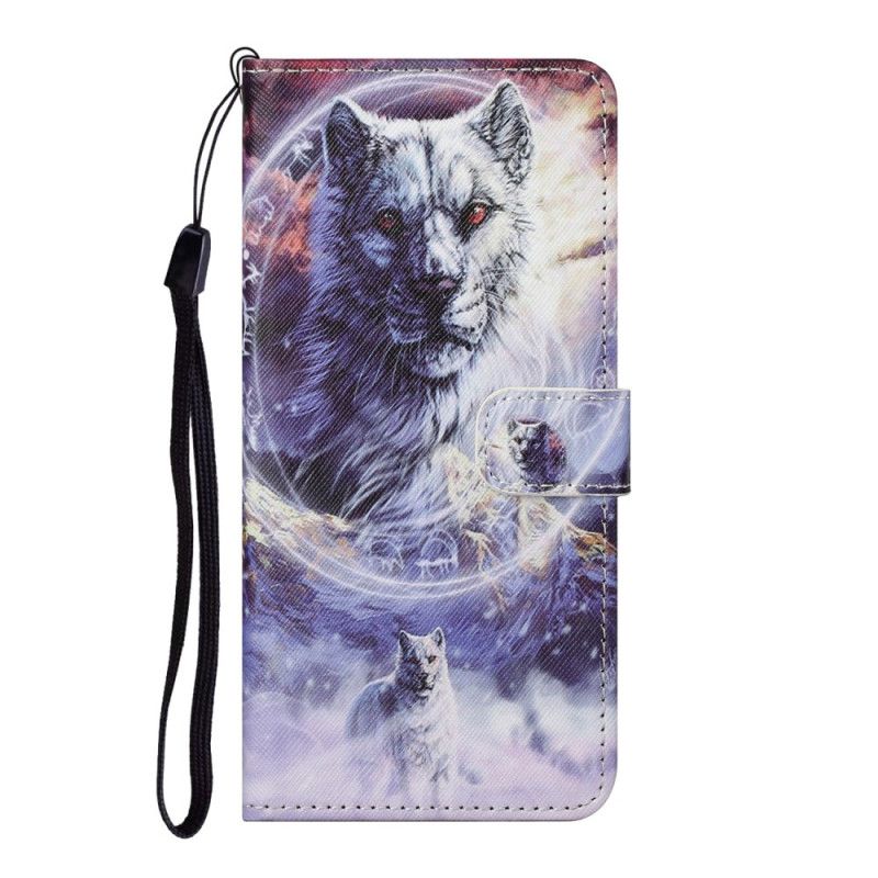 Leren Hoesje voor Xiaomi Mi 10T Lite 5G / Redmi Note 9 Pro 5G Wolf In De Winter Met String