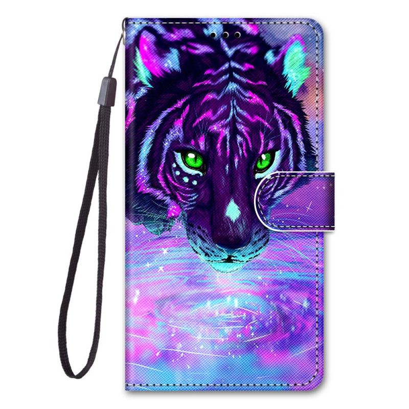 Leren Hoesje Xiaomi Mi 10T Lite 5G / Redmi Note 9 Pro 5G Paars Grijs Telefoonhoesje Kat Met String