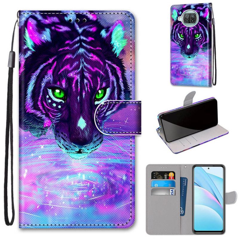 Leren Hoesje Xiaomi Mi 10T Lite 5G / Redmi Note 9 Pro 5G Paars Grijs Telefoonhoesje Kat Met String