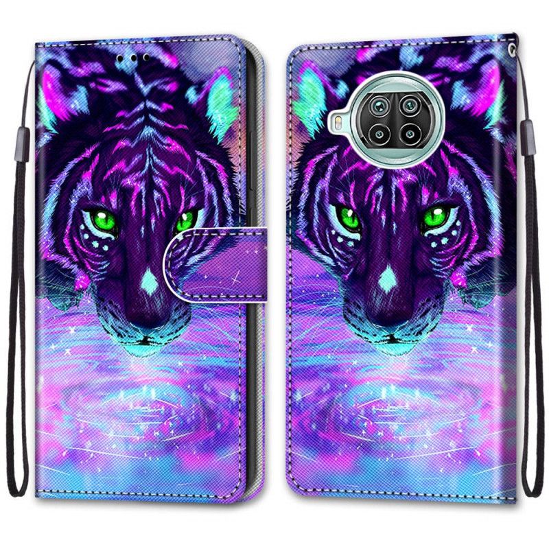 Leren Hoesje Xiaomi Mi 10T Lite 5G / Redmi Note 9 Pro 5G Paars Grijs Telefoonhoesje Kat Met String
