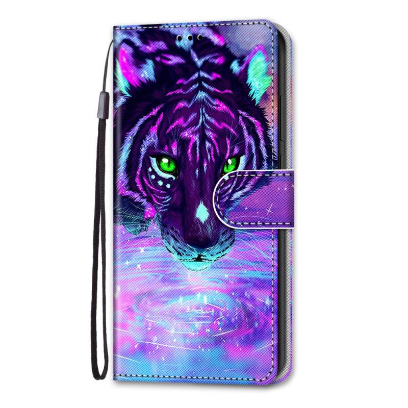 Leren Hoesje Xiaomi Mi 10T Lite 5G / Redmi Note 9 Pro 5G Paars Grijs Telefoonhoesje Kat Met String