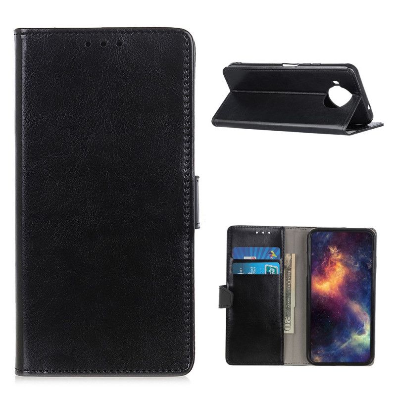 Leren Hoesje Xiaomi Mi 10T Lite 5G / Redmi Note 9 Pro 5G Wit Zwart Glanzend Leereffect