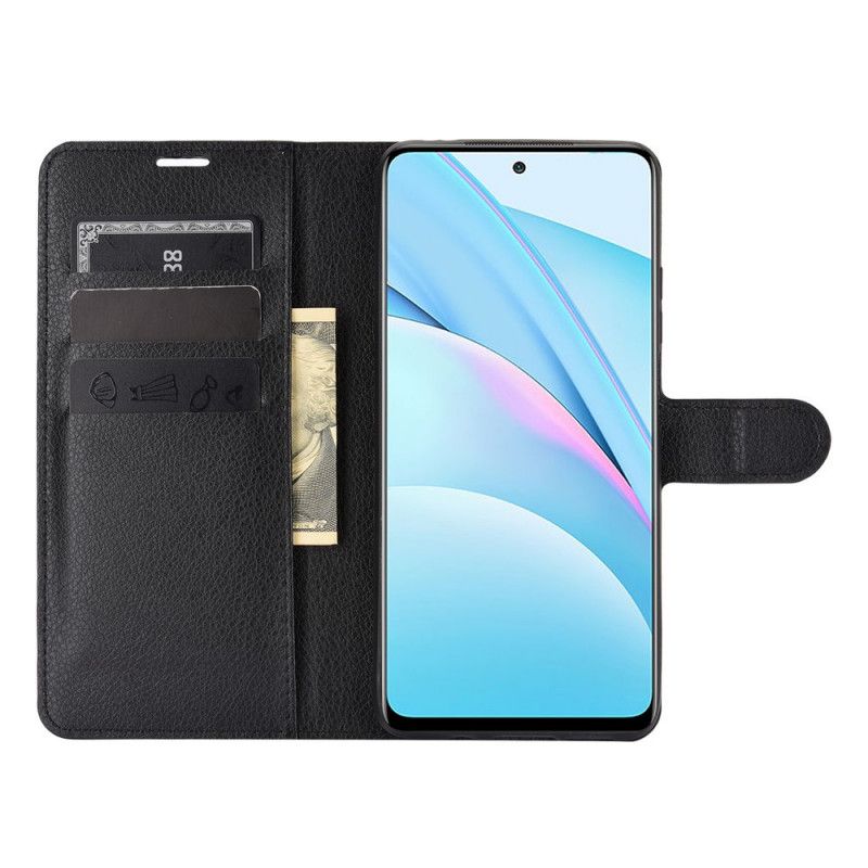 Leren Hoesje Xiaomi Mi 10T Lite 5G / Redmi Note 9 Pro 5G Wit Zwart Klassiek