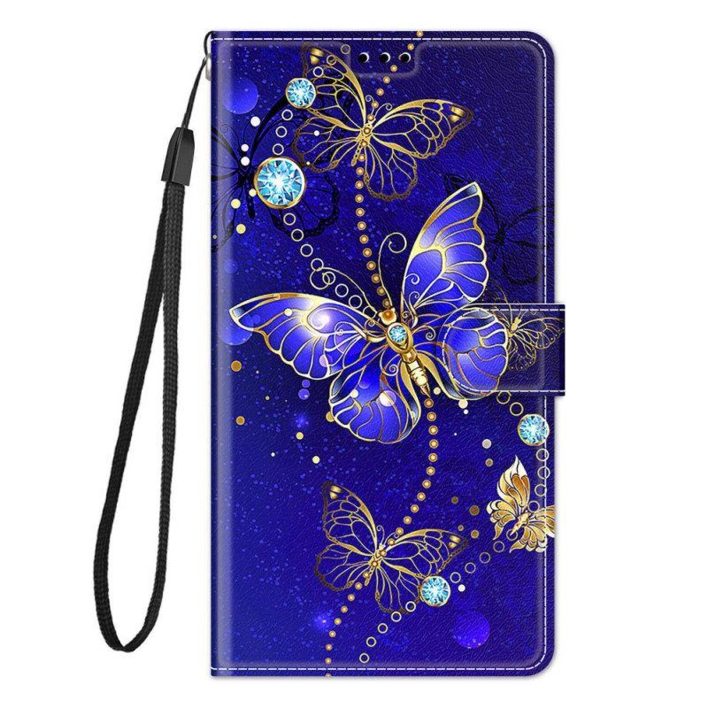 Folio-hoesje voor Samsung Galaxy M23 5G Met Ketting Riem Vlinders Waaier